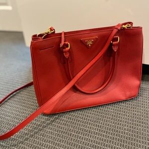 Prada red leather handbag